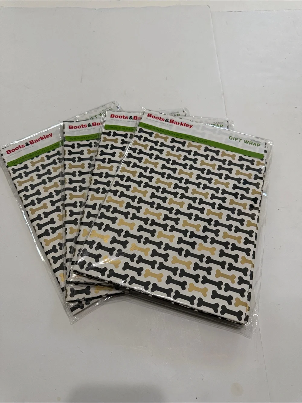 Boots & Barkley Black and Gold Dog Bone Gift Wrap Sheets set of 4